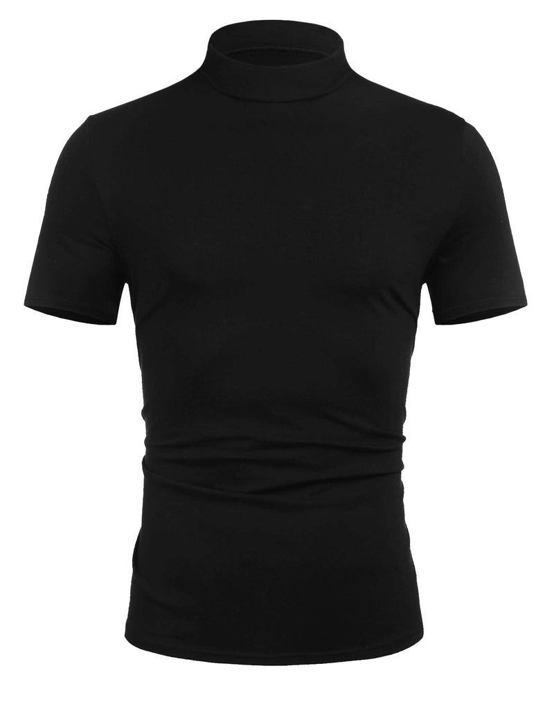 Poriff Mens Casual Slim Fit Pullover Middle Collar Tops Short Sleeve Basic T Shirt Black M - Image 2