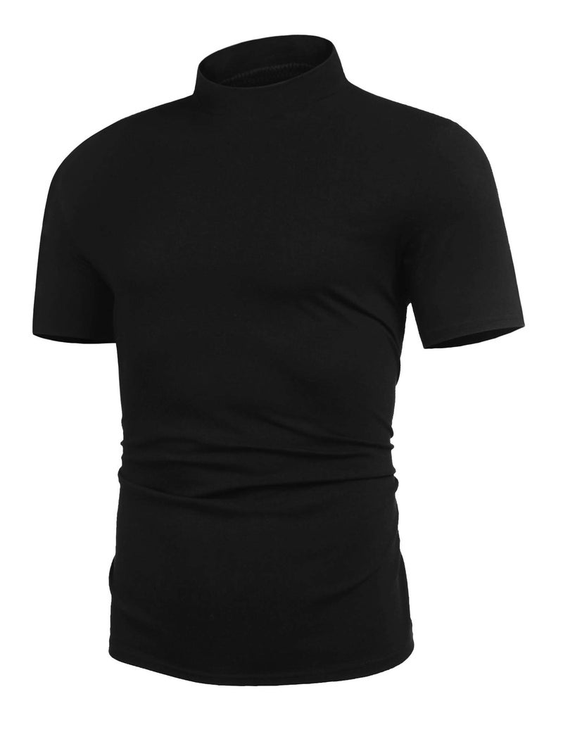Poriff Mens Casual Slim Fit Pullover Middle Collar Tops Short Sleeve Basic T Shirt Black M - Image 5