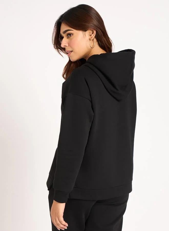 Femmella  Black Side Zip Detail Fleece Hoodie for Women | Best Price UAE