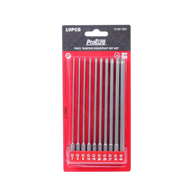 Protorq TORX Tamper Resistant Bits Security TORX Star Bits T7T40 150mm 10Piece Set High Grade S2 Steel