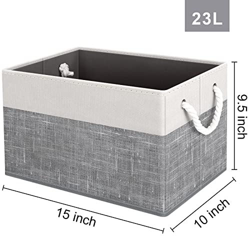 Fab totes Storage Bins [4-Pack], Foldable Storage Baskets for Organizing Toys, Books, Shelves, Closet, Large Storage Box with Rope Handles, Sturdy Organizer Bins, White & Grey - Image 2