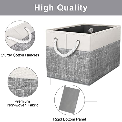 Fab totes Storage Bins [4-Pack], Foldable Storage Baskets for Organizing Toys, Books, Shelves, Closet, Large Storage Box with Rope Handles, Sturdy Organizer Bins, White & Grey - Image 3