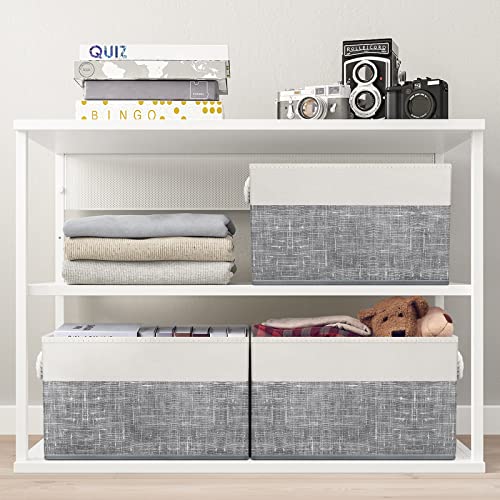 Fab totes Storage Bins [4-Pack], Foldable Storage Baskets for Organizing Toys, Books, Shelves, Closet, Large Storage Box with Rope Handles, Sturdy Organizer Bins, White & Grey - Image 5