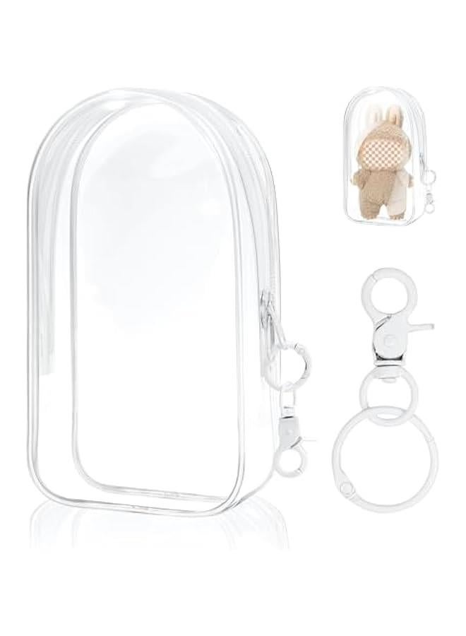 Arabest Clear Figure Display Bag with Keychain for Doll, Positive Doll Storage Bag, Pouch Keychain Charms for Collectibles (with Zipper- Waterproof) Building Block Storage Bag,7.4 * 4.2 inch  - Image 1