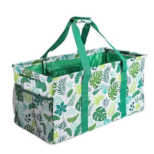 Joyfol Day Extra Large Utility Tote Bag, Reusable Grocery Bags Foldable, Upgraded Metal Frame, With Sturdy Handles Reinforced Bottom Heavy Duty Oxford Fabric Moving Shopping Bags, Leaves - Image 1