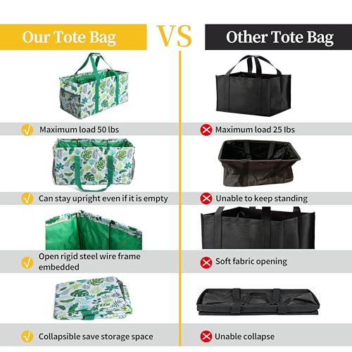 Joyfol Day Extra Large Utility Tote Bag, Reusable Grocery Bags Foldable, Upgraded Metal Frame, With Sturdy Handles Reinforced Bottom Heavy Duty Oxford Fabric Moving Shopping Bags, Leaves - Image 5