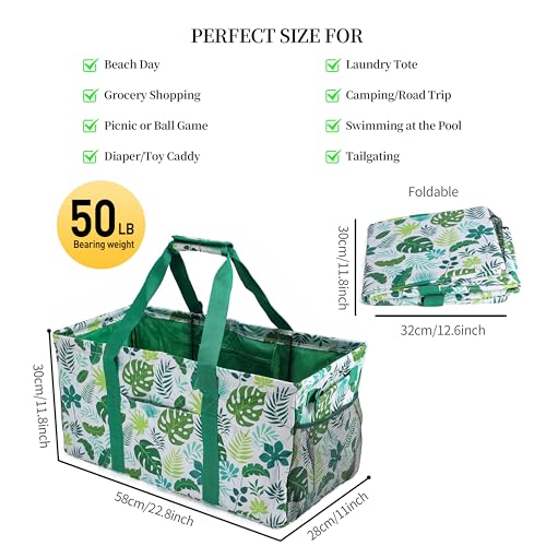 Joyfol Day Extra Large Utility Tote Bag, Reusable Grocery Bags Foldable, Upgraded Metal Frame, With Sturdy Handles Reinforced Bottom Heavy Duty Oxford Fabric Moving Shopping Bags, Leaves - Image 3