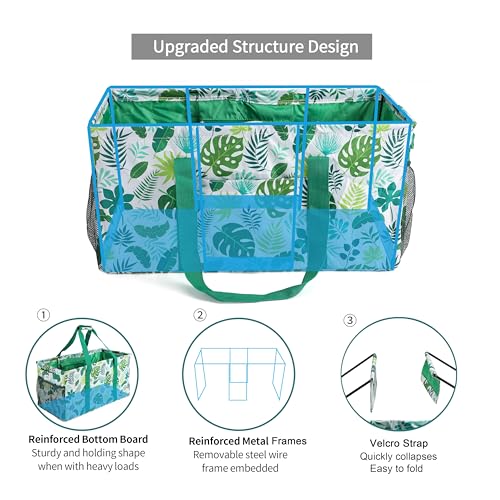 Joyfol Day Extra Large Utility Tote Bag, Reusable Grocery Bags Foldable, Upgraded Metal Frame, With Sturdy Handles Reinforced Bottom Heavy Duty Oxford Fabric Moving Shopping Bags, Leaves - Image 4