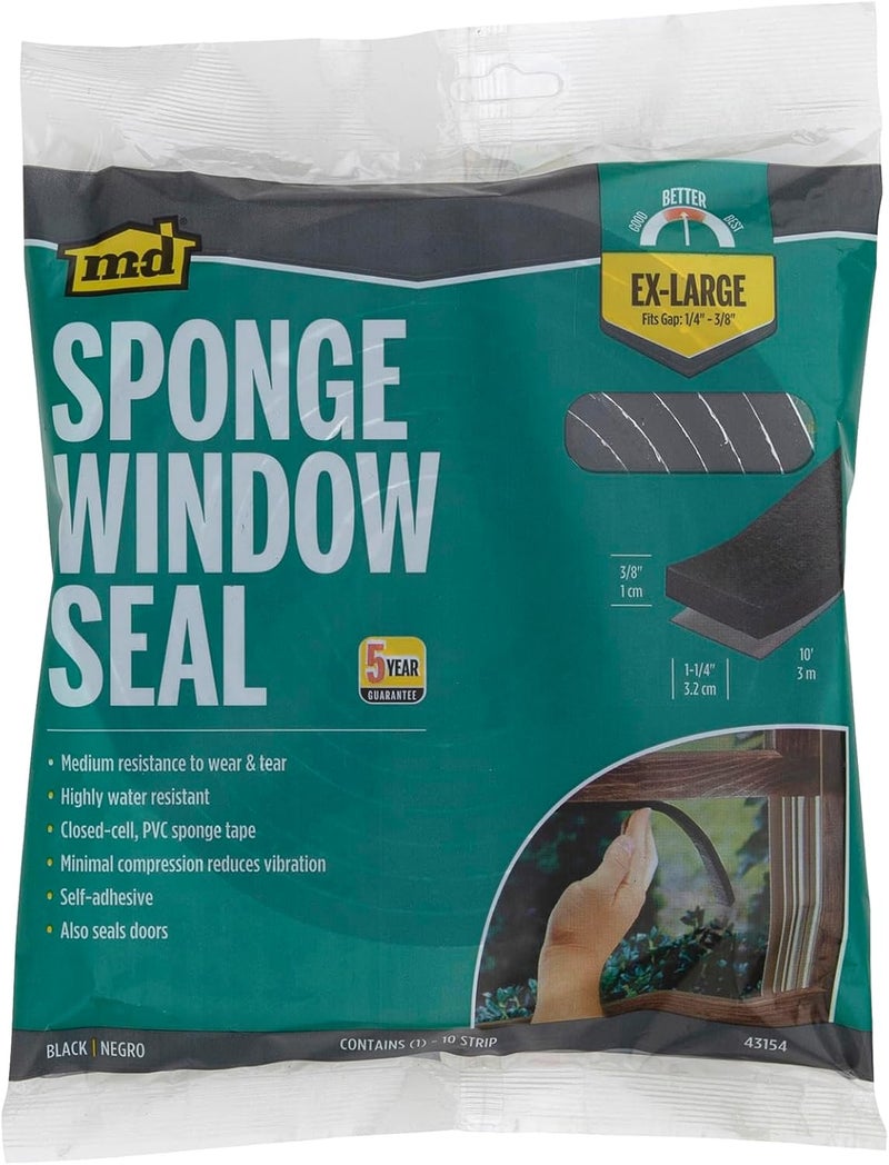 M-D Building Products 43154 Black Sponge Window Seal for Ex-Large Gaps - 3/8 in. x 1-1/4 in. x 10 ft. - Image 4