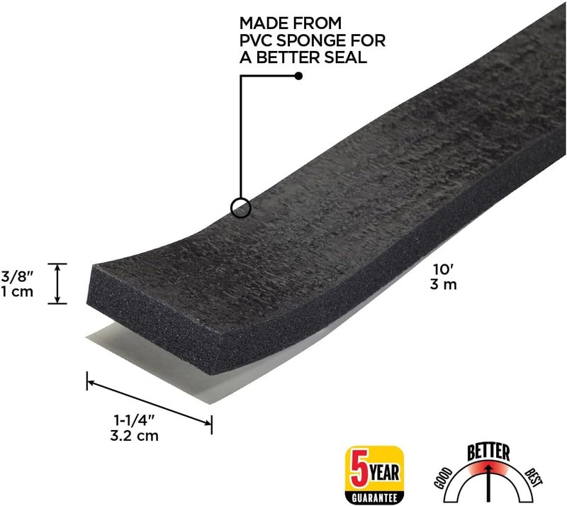 M-D Building Products 43154 Black Sponge Window Seal for Ex-Large Gaps - 3/8 in. x 1-1/4 in. x 10 ft. - Image 2