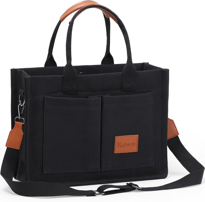 Kawn ® Large Canvas Tote Bag for Women hobo Shoulder Bag with Zipper Multi-Pocket Satchel bag Crossbody Bag with Detachable Strap Everything Everyday Handbags for Office, College and Travel - Image 1