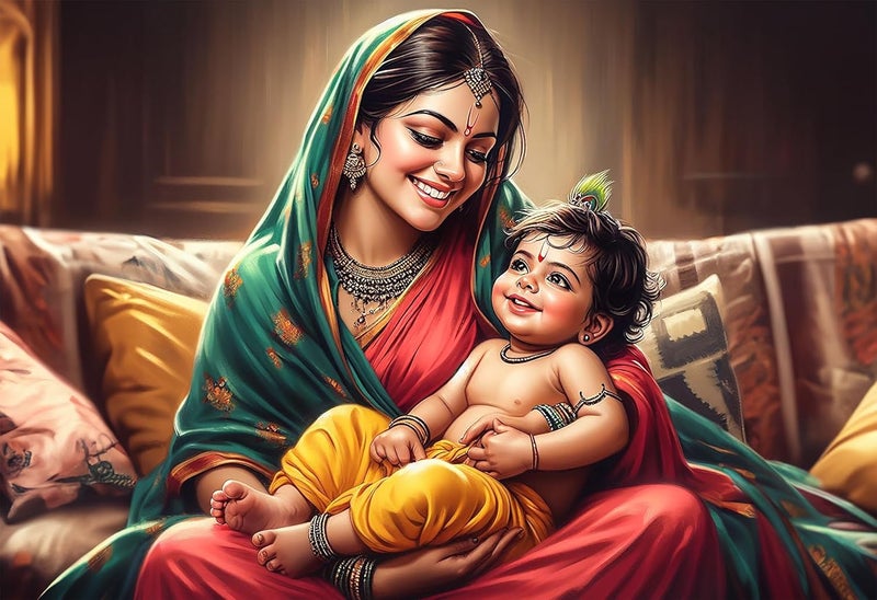 Anaadi Beautiful Bal Krishna With Yashoda Maa Photo Poster Without Frame for Home Office Decoration 12x18 Inch Style 4 - Image 1
