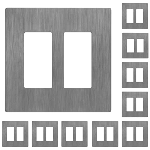 LIDER Double Decorator Switch Cover Screwless Wall Plate MidSize 2Gang 488 x 492 LSWP32MBGY10P UL Listed Thermoplastic Brushed Gray 10Pack - Image 1
