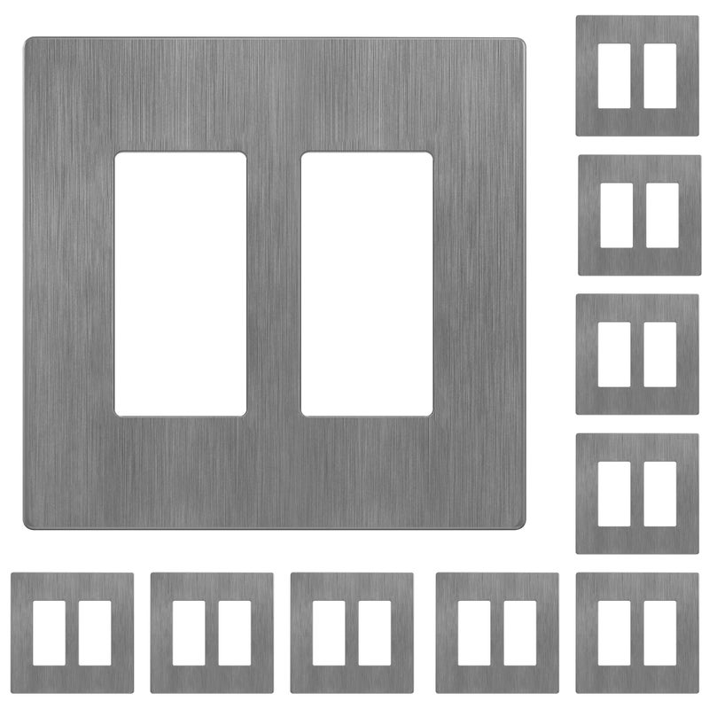 LIDER Double Decorator Switch Cover Screwless Wall Plate MidSize 2Gang 488 x 492 LSWP32MBGY10P UL Listed Thermoplastic Brushed Gray 10Pack - Image 2