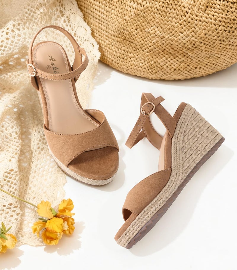 Ankis Espadrilles Wedges Sandals for Women Wedge Platform Sandals Heels Peep Open Toe Comfortable Ankle Strap Buckle Summer Wedge Heels - Image 3