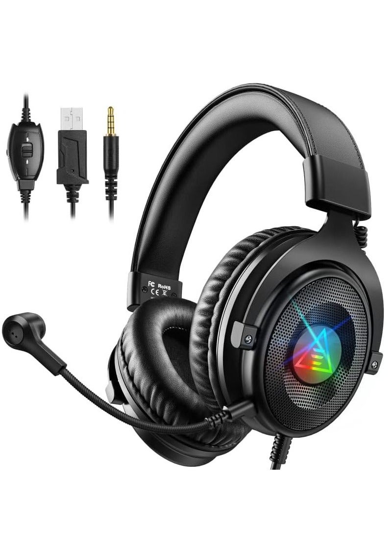 E900 DL RGB Gaming Headset for PC,PS4,Xbox One S/X, Nintendo Switch - Computer Headset with Detachable Noise Cancelling Mic, 7.1 Surround Sound, 50MM Driver - Headphones with Microphone