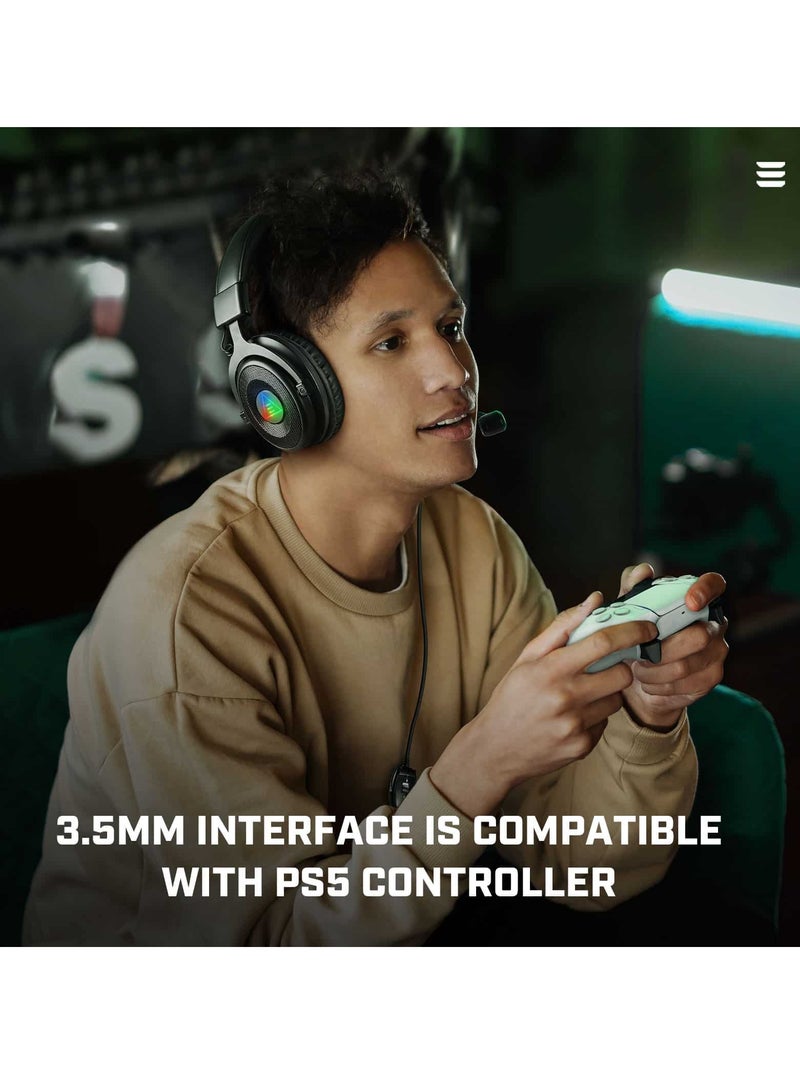 E900 DL RGB Gaming Headset for PC,PS4,Xbox One S/X, Nintendo Switch - Computer Headset with Detachable Noise Cancelling Mic, 7.1 Surround Sound, 50MM Driver - Headphones with Microphone