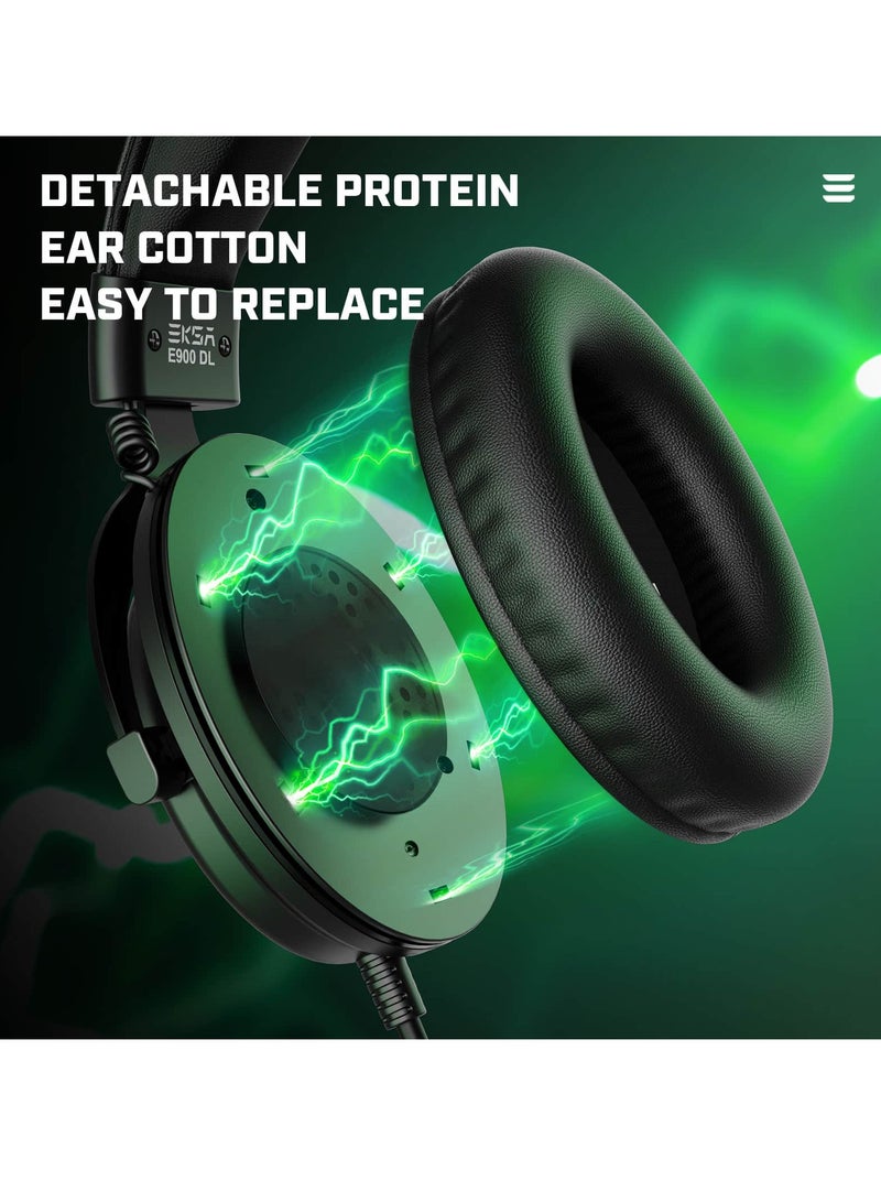 E900 DL RGB Gaming Headset for PC,PS4,Xbox One S/X, Nintendo Switch - Computer Headset with Detachable Noise Cancelling Mic, 7.1 Surround Sound, 50MM Driver - Headphones with Microphone