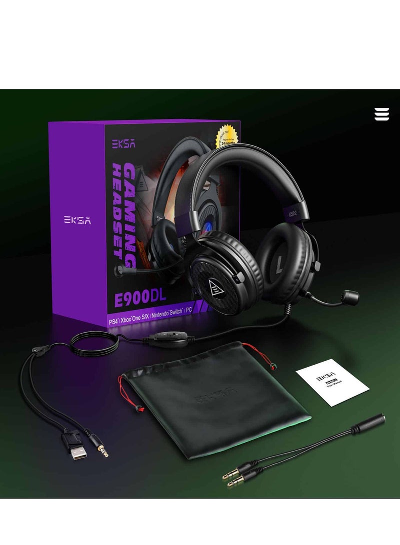 E900 DL RGB Gaming Headset for PC,PS4,Xbox One S/X, Nintendo Switch - Computer Headset with Detachable Noise Cancelling Mic, 7.1 Surround Sound, 50MM Driver - Headphones with Microphone