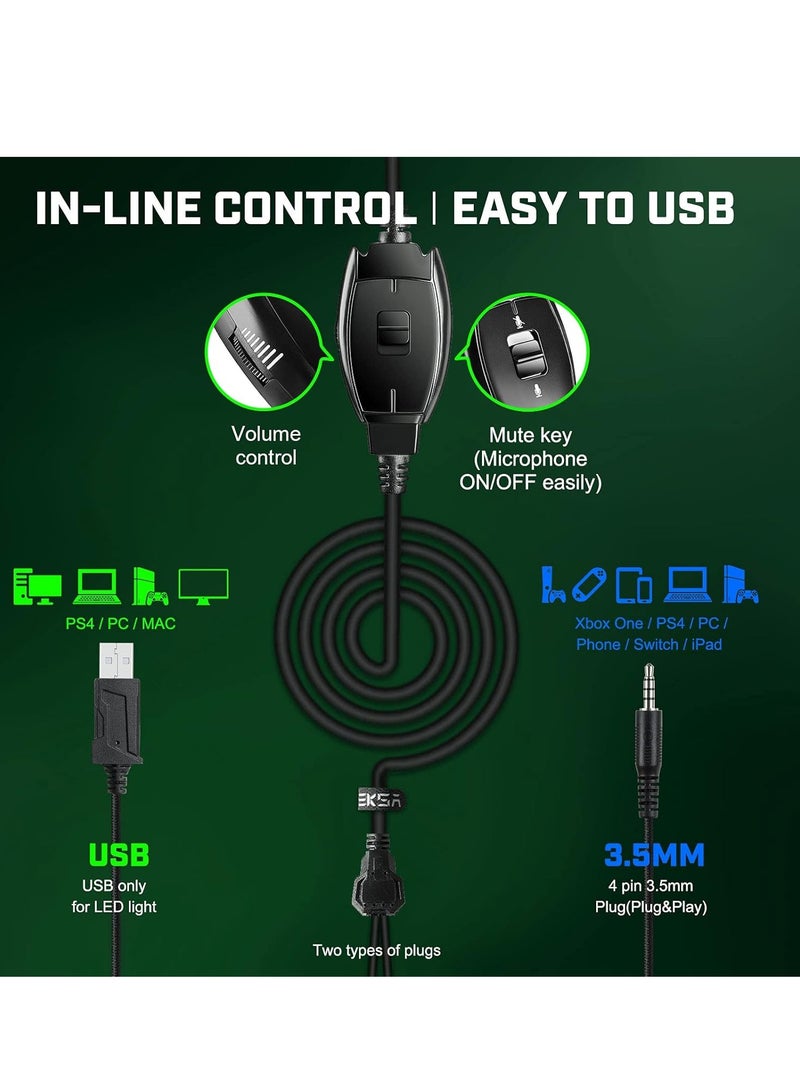 E900 DL RGB Gaming Headset for PC,PS4,Xbox One S/X, Nintendo Switch - Computer Headset with Detachable Noise Cancelling Mic, 7.1 Surround Sound, 50MM Driver - Headphones with Microphone