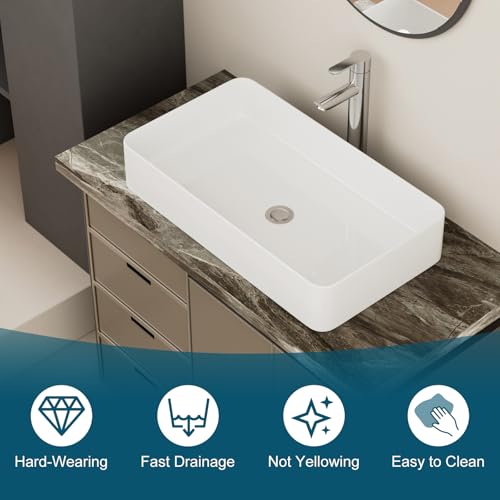 GhomeG White Bathroom Vessel Sink 24"x14" Large White Bathroom Vessel Sink Above Counter Ceramic Porcelain Vessel Vanity Sink Washbasin Art Basin - Image 4