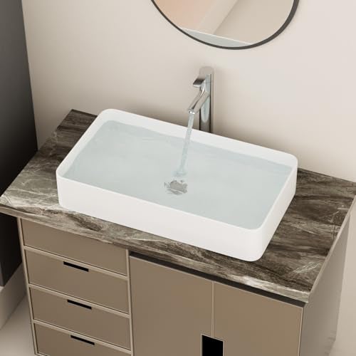 GhomeG White Bathroom Vessel Sink 24"x14" Large White Bathroom Vessel Sink Above Counter Ceramic Porcelain Vessel Vanity Sink Washbasin Art Basin - Image 1