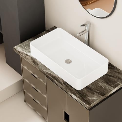 GhomeG White Bathroom Vessel Sink 24"x14" Large White Bathroom Vessel Sink Above Counter Ceramic Porcelain Vessel Vanity Sink Washbasin Art Basin - Image 3