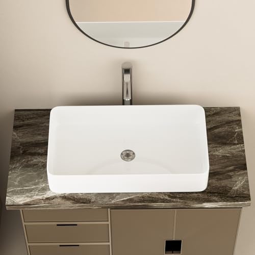GhomeG White Bathroom Vessel Sink 24"x14" Large White Bathroom Vessel Sink Above Counter Ceramic Porcelain Vessel Vanity Sink Washbasin Art Basin - Image 2
