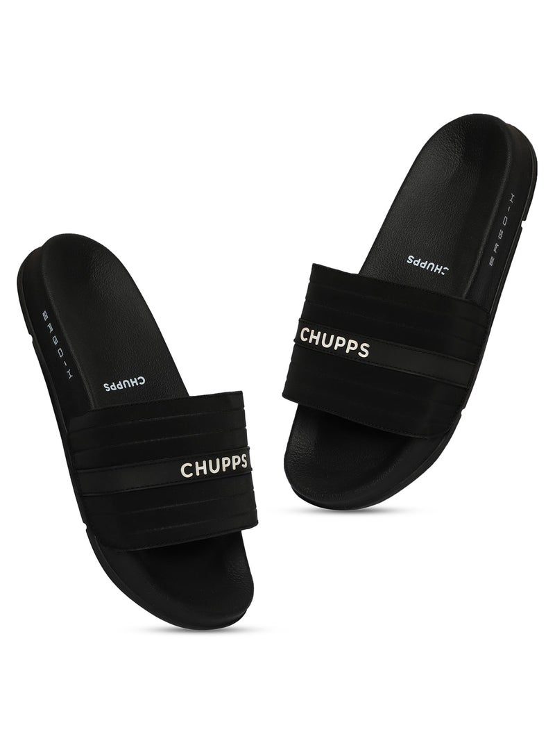 CHUPPS Bandwidth Stitch Women's Slider | FOAM6 6mm Foam Upper, ERGOX Plus Contoured Cushioned Footbed | Snug Fit Super Comfortable Flip Flop Slippers - (Black - 7) - Image 2