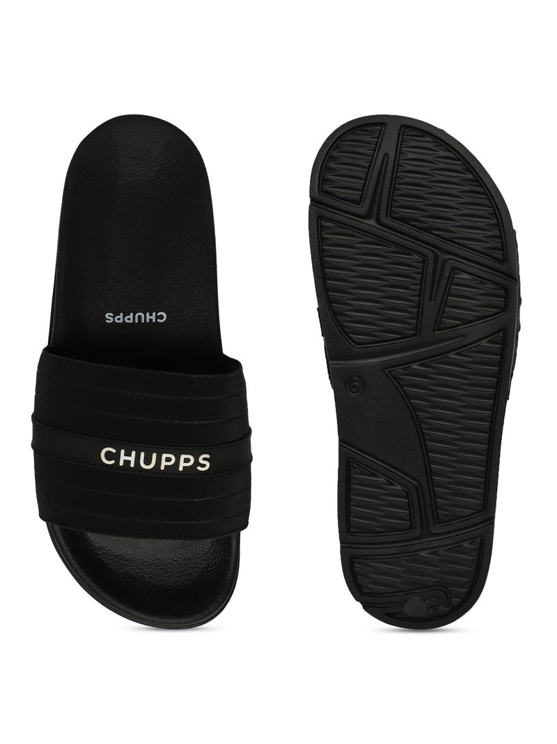 CHUPPS Bandwidth Stitch Women's Slider | FOAM6 6mm Foam Upper, ERGOX Plus Contoured Cushioned Footbed | Snug Fit Super Comfortable Flip Flop Slippers - (Black - 7) - Image 3