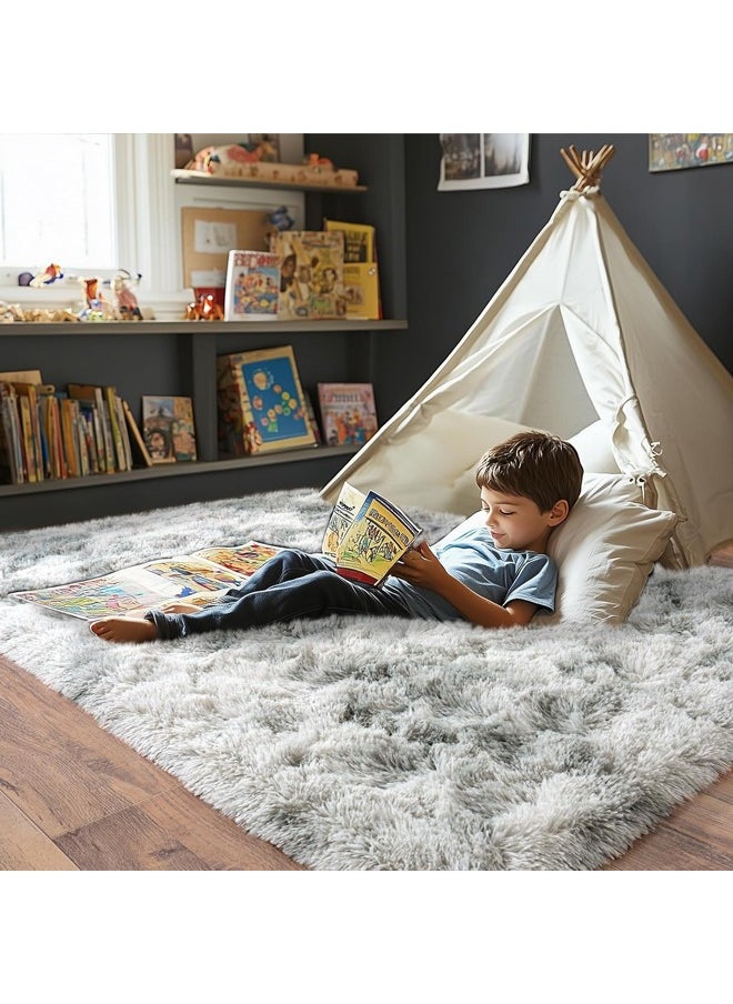 Quivlox - Gradual change tie-dye carpet, thickened soft and comfortable, washable without fading, household indoor carpet, dirt-resistant and non-slip, suitable for children to roll and play（120*160CM,Grey） - Image 1