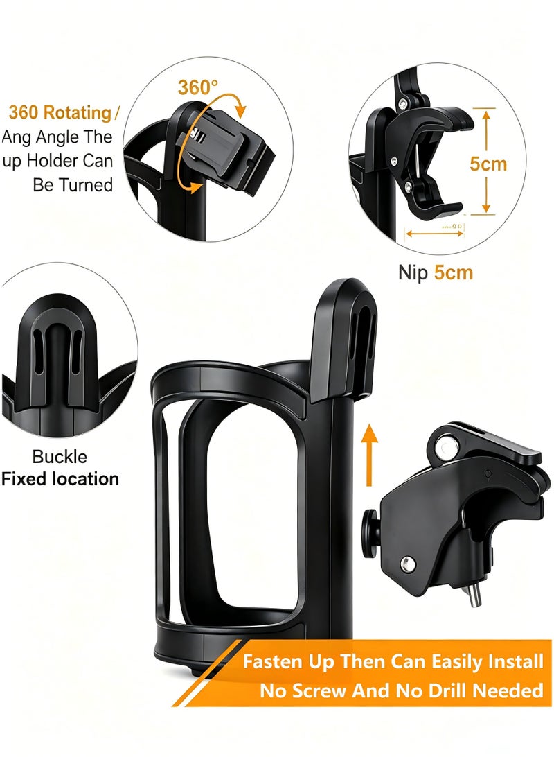 DIKOCO Cup Holder for Bike 360° Rotation Bike Bottle Cage,Bike Water Bottle Holders,Cycling Cup Holder,Handlebar Mount Cup Holder for Bike & Stroller - Image 5