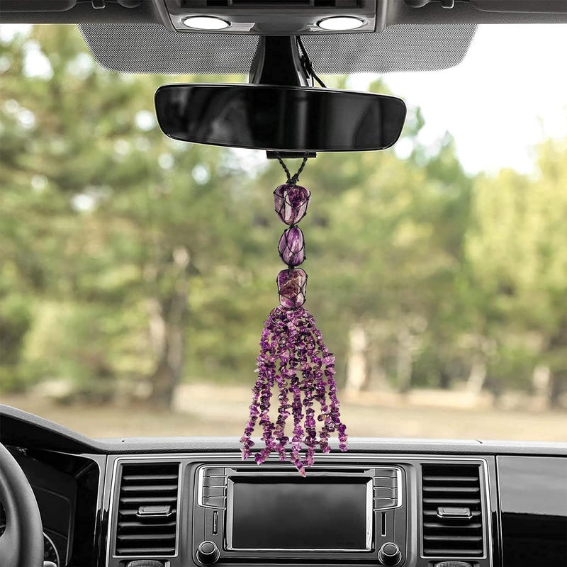 KARMAPLEDGE Amethyst Crystal Hanging Ornaments  Chakra Stone Crystal Tree of Life for Car Mirror  Wall Hanging Decor  Handmade Home Decoration  Mediation Accessories  Positive Gifts for Women - Image 2