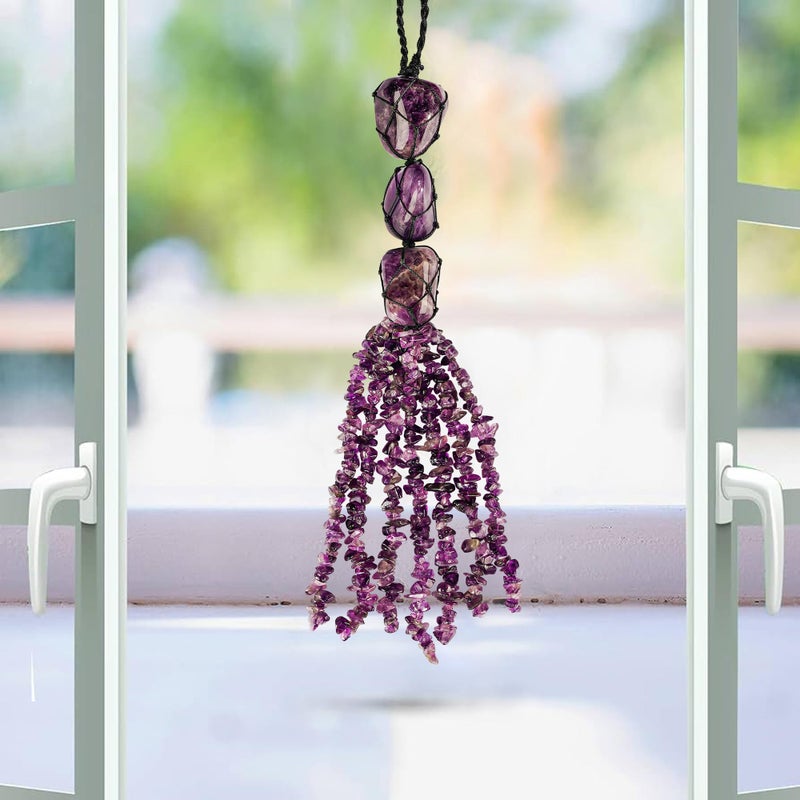 KARMAPLEDGE Amethyst Crystal Hanging Ornaments  Chakra Stone Crystal Tree of Life for Car Mirror  Wall Hanging Decor  Handmade Home Decoration  Mediation Accessories  Positive Gifts for Women - Image 3