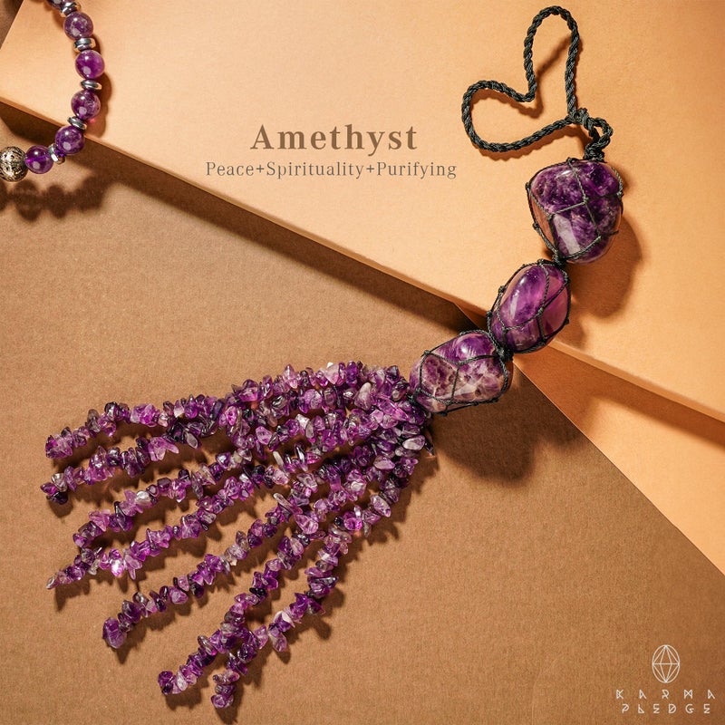 KARMAPLEDGE Amethyst Crystal Hanging Ornaments  Chakra Stone Crystal Tree of Life for Car Mirror  Wall Hanging Decor  Handmade Home Decoration  Mediation Accessories  Positive Gifts for Women - Image 4