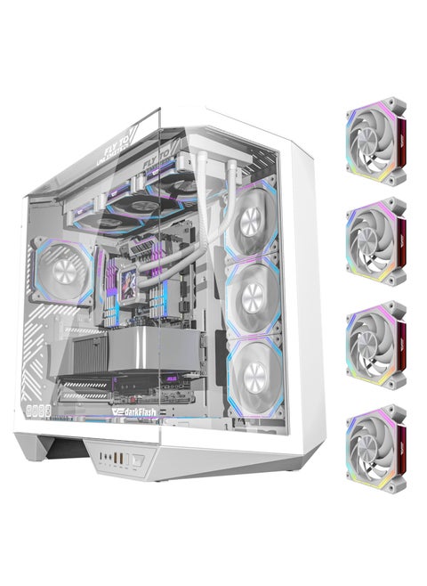 Darkflash DY470 ATX/MATX/ITX Triple Glass Gaming PC Case with 4*120MM ARGB Fans & GPU Holder, Triple Glass Design, Supports 360MM Radiators, USB Type-C, 10*120MM Fans Compatible Gaming Case