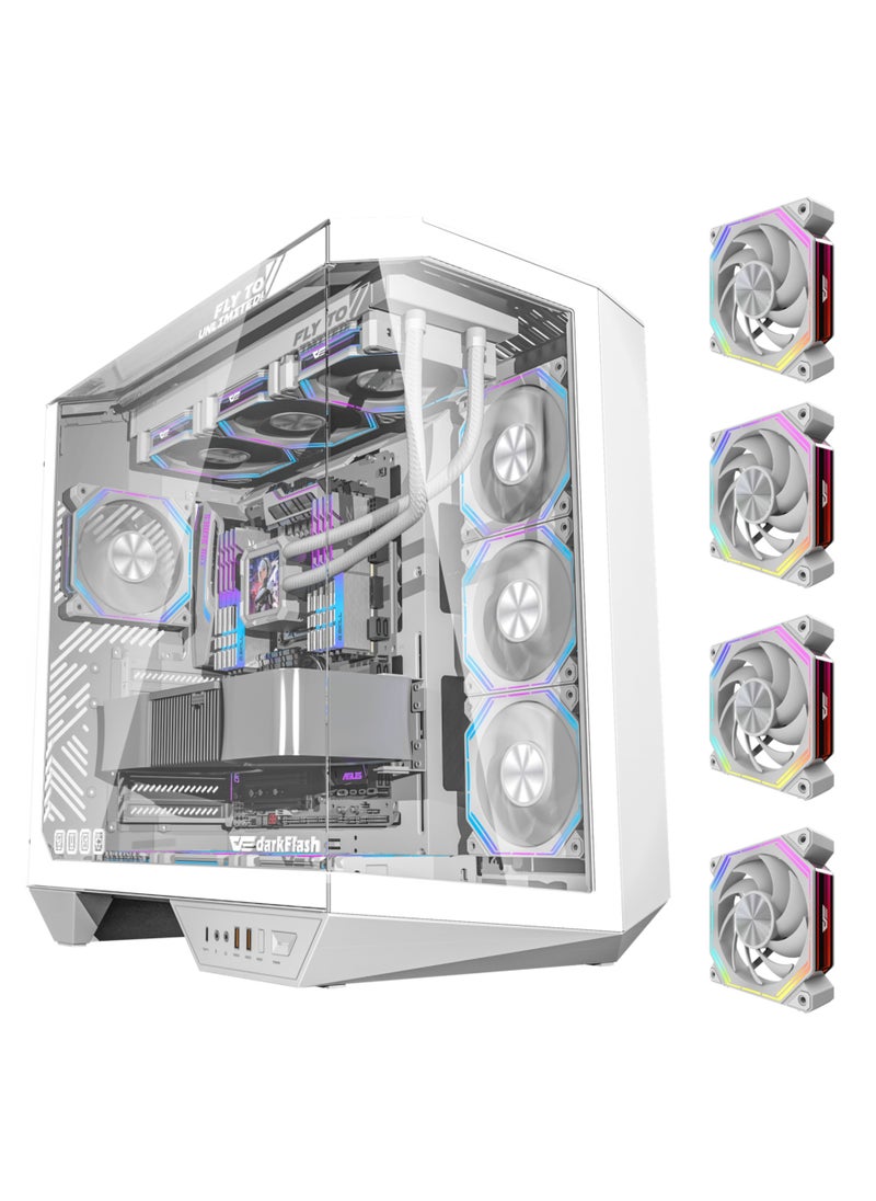 aigo Darkflash DY470 ATX/MATX/ITX Triple Glass Gaming PC Case with 4*120MM ARGB Fans & GPU Holder, Triple Glass Design, Supports 360MM Radiators, USB Type-C, 10*120MM Fans Compatible Gaming Case  - Image 1