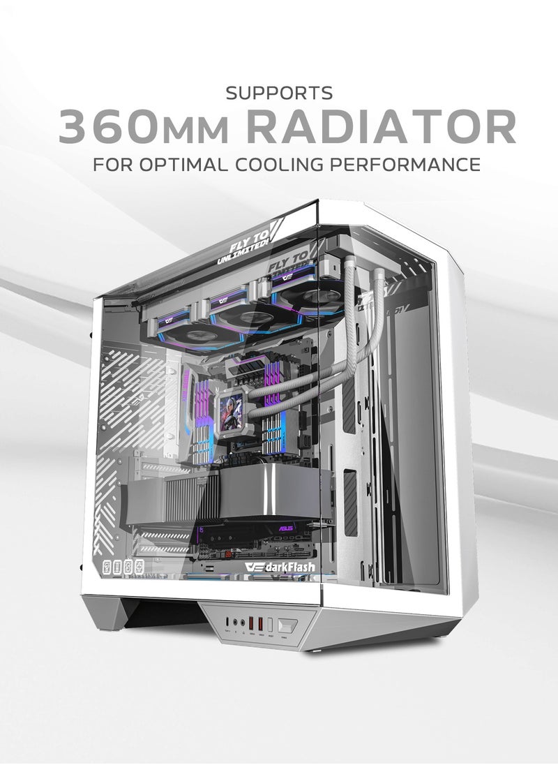aigo Darkflash DY470 ATX/MATX/ITX Triple Glass Gaming PC Case with 4*120MM ARGB Fans & GPU Holder, Triple Glass Design, Supports 360MM Radiators, USB Type-C, 10*120MM Fans Compatible Gaming Case  - Image 3