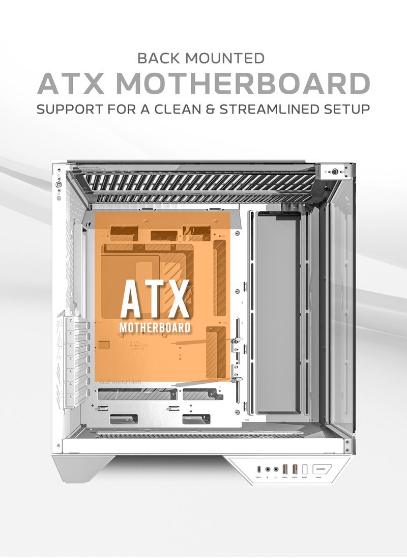 aigo Darkflash DY470 ATX/MATX/ITX Triple Glass Gaming PC Case with 4*120MM ARGB Fans & GPU Holder, Triple Glass Design, Supports 360MM Radiators, USB Type-C, 10*120MM Fans Compatible Gaming Case  - Image 4
