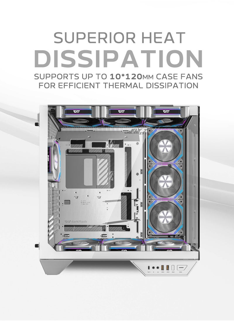 aigo Darkflash DY470 ATX/MATX/ITX Triple Glass Gaming PC Case with 4*120MM ARGB Fans & GPU Holder, Triple Glass Design, Supports 360MM Radiators, USB Type-C, 10*120MM Fans Compatible Gaming Case  - Image 5