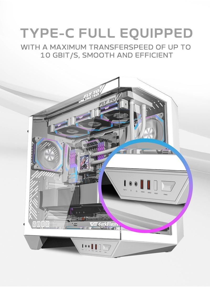 Darkflash DY470 ATX/MATX/ITX Triple Glass Gaming PC Case with 4*120MM ARGB Fans & GPU Holder, Triple Glass Design, Supports 360MM Radiators, USB Type-C, 10*120MM Fans Compatible Gaming Case