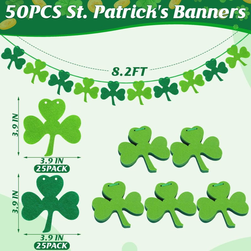 Heartome 50 PCS St Patricks Day Decorations, St Patricks Day Garland NO DIY, Adjustable St Patricks Day Banner, 8.2 FT Dark Light Green Shamrock Garland Hanging Felt St Patricks Banner Irish Party Indoor - Image 2