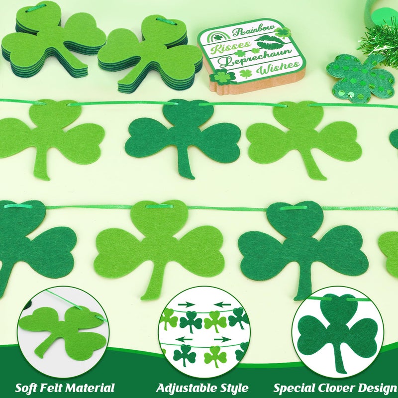 Heartome 50 PCS St Patricks Day Decorations, St Patricks Day Garland NO DIY, Adjustable St Patricks Day Banner, 8.2 FT Dark Light Green Shamrock Garland Hanging Felt St Patricks Banner Irish Party Indoor - Image 3
