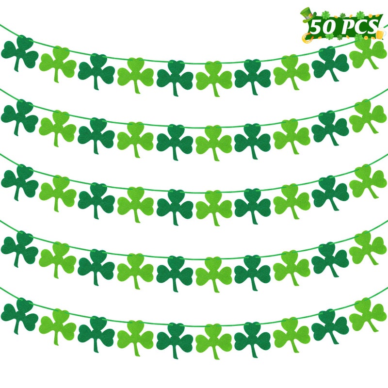 Heartome 50 PCS St Patricks Day Decorations, St Patricks Day Garland NO DIY, Adjustable St Patricks Day Banner, 8.2 FT Dark Light Green Shamrock Garland Hanging Felt St Patricks Banner Irish Party Indoor - Image 1