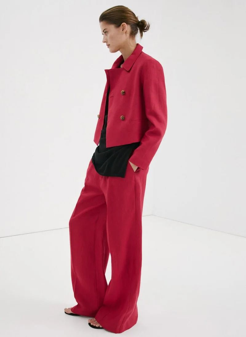 Mango  Straight Linen-Blend Trousers for Women | Best Price UAE