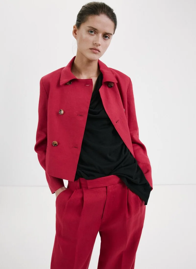 Mango  Straight Linen-Blend Trousers for Women | Best Price UAE