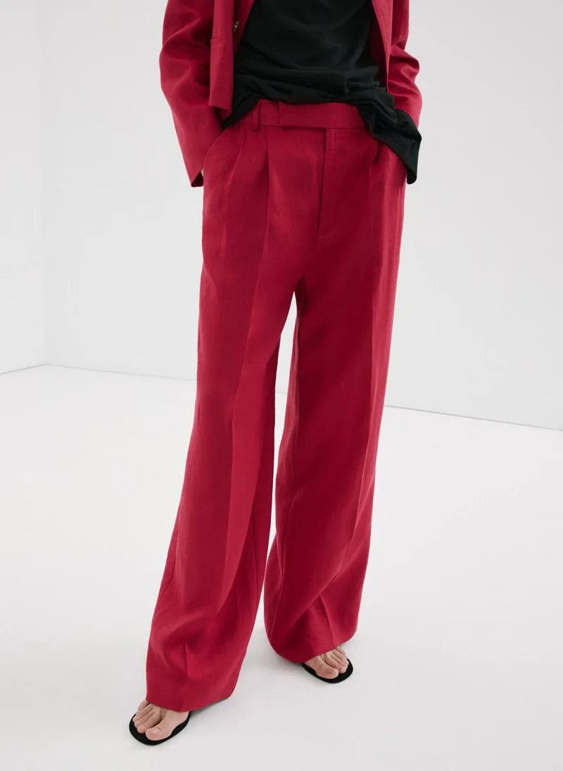 MANGO Straight Linen-Blend Trousers