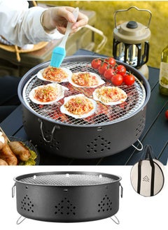 VUCATIN Mini Charcoal BBQ Grill with Storage Bag 12.2 Inches Multipurpose Small Charcoal Grill Stove Charcoal Coffee Warmer for Camping RV Picnic Backyard (Black)  - Image 1