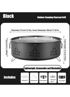 VUCATIN Mini Charcoal BBQ Grill with Storage Bag 12.2 Inches Multipurpose Small Charcoal Grill Stove Charcoal Coffee Warmer for Camping RV Picnic Backyard (Black)  - Image 2