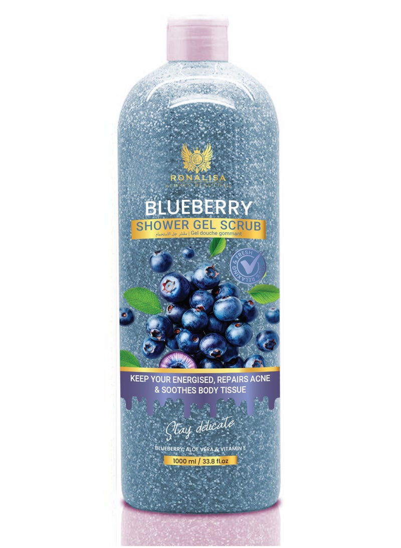 Ronalisa Blueberry Exfoliating Body Shower Gel Scrub with Aloe, Panthenol & Vitamin E – [1000ml) - Image 1